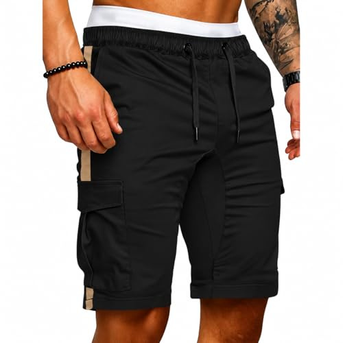 Geagodelia Short Cargo Décontracté pour Homme avec Cordon de Serrage Multiples Poches Fonctionnelles - Short Ample pour Plage Sport d'été (Noir, XL)
