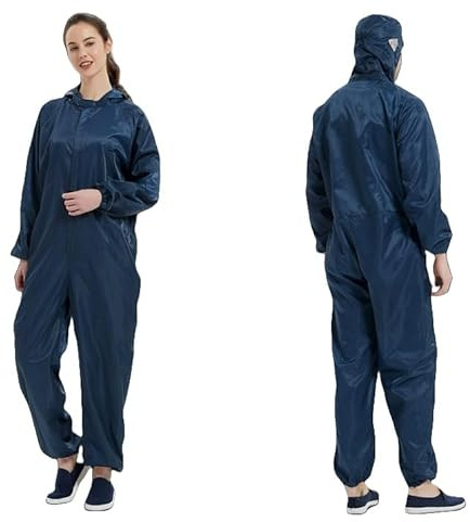 Duoduotong Cleanroom Hooded Suit with Front Zipper | Coverall for Workshops (xx_l,Navy)