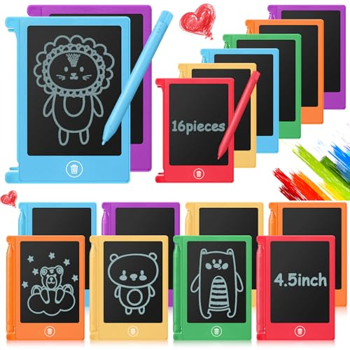 Nezyo 16 Pack 4.5 Inch Mini LCD Writing Tablet for Kids, 6 Colors | Electronic Erasable Doodle Board, Reusable Drawing Pad for Girls Boys, Bulk Party Favors Gifts, Goodie Bags Stuffers