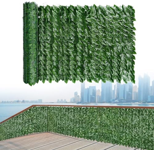 Valla de hiedra artificial, color verde, seto de balcón para uso en exteriores, resistente a la intemperie, decoración de hojas de 1 x 5 m y 1 x 10 m, solución de privacidad para jardín, ideal para