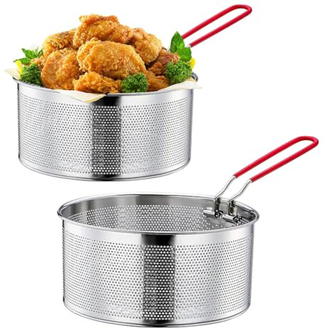 Nudelsieb Edelstahl 2er Set Lebensmittel Siebkorb 18/20cm Pommes Körbchen Frittierkorb mit abnehmbaren Griff Metall Nudelsieb Korb Fritteuse Korb Sieb Küche Küchensieb zum Waschen Abtropfen Frittieren