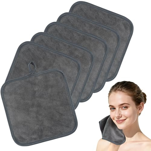 SINLAND 6 Stück Mikrofaser Gesichtstücher Waschbar Abschminktücher schnell trocknend Waschlappen saugfähig Gesichtsreinigungstücher weiches Make up Entferner Tücher 20 x 20 cm Grau