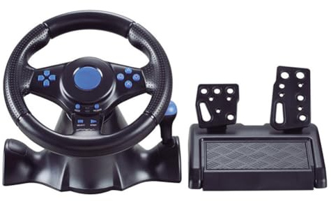Feeshoppher Volante USB da gioco con motore a vibrazione, design ergonomico in ABS per interruttore per Xbox per Xbox 360 per PS4 per PS3 e per PC, include pedale di controllo preciso per Racing S (3