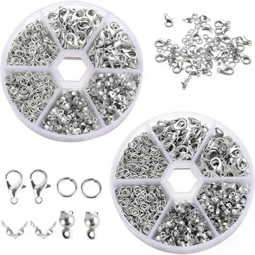JYNXOR 1140 pezzi chiusura a catena, Chiusure Gancetti per Braccialetti, gancetti per braccialetti, Ganci per Braccialetti fai da te, per collane, bracciali, cavigliere, gioielli fai da te, Argento