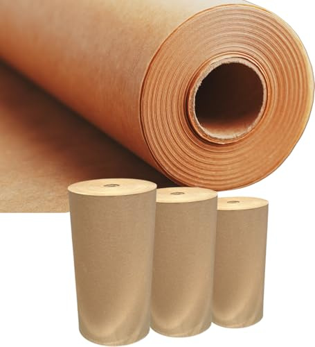 Rolle aus naturbraunem Kraftpapier. Erhältlich in Längen von 100 bis 300 Metern und Breiten von 30, 60, 90 oder 105 cm. (60 cm x 100 m - 45g/m2)