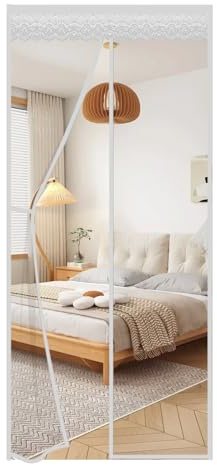 Magnetic Fly Screen Door - Upgraded Heavy Duty Diamond Yarn Material, Tear Resistant, Self Sealing, Pet and Kid Friendly Mesh Screen Doors with Strong Magnets, 90x210cm (White)