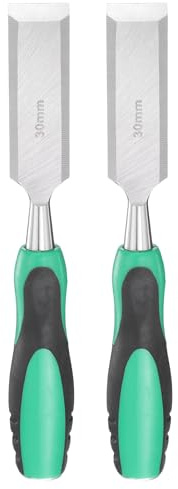 QUARKZMAN 2Pcs Ciseau À Bois En Acier Lame Large De 1-3/16 Vert-Noir | Outil Manuel De Menuiserie, Bout Plat, Avec Manche En Plastique Antidérapant, Pour Projets De Menuiserie Sculpture DIY