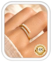 Morfetto Bague Femme Plaqué Or 14K Réglables Ouvertes Empilables avec Perles et Zirconia Cadeau Fiançailles Bague Pouce Promesse Mariage Or CZ