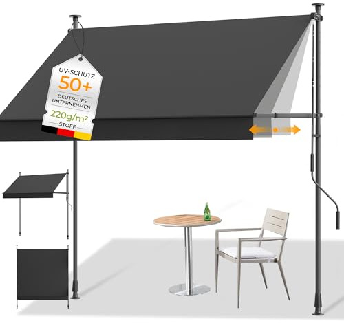 HOMEDEMO Tenda da Sole a Morsetto con manovella, tende per esterno senza foratura, Altezza e Bracci Regolabile, Impermeabile e Anti-UV, per Balcone e Terrazzo, 300cm x (120-150) cm Antracite