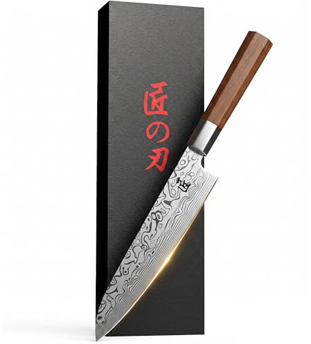 INTIGNIS 8 Inch Japanese Style Chef Knife, Gyuto Kitchen Knife with 67-Layer VG10 Damascus Steel, Wooden WA Handle, Kitchen Knife with Gift Box