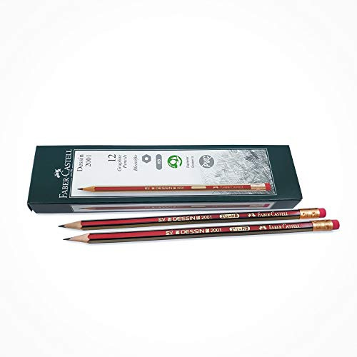 Faber-Castell Dessin 2001 HB-Bleistift mit Radiergummi-Spitze, 12 Stück