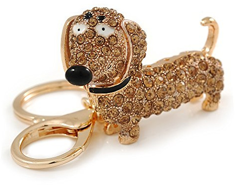 Avalaya Light Topaz Crystal Badger-Dog Keyring/Bag Charm In Gold Tone Metal - 7cm L