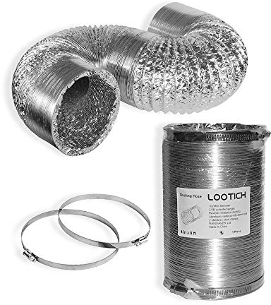 LOOTICH Aluflexrohr Ø 102mm Länge 2.5m Abluftschlauch Flexibel Luftleitungen Aus Aluminium Rohr Flexschlauch für HVAC Lüftung 2 Stück Schlauchschelle Edelstahl Inbegriffen