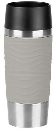 Emsa Travel Mug Waves Isolierbecher N20108 | 0,36 L | bis zu 4h heiß und 8h kalt | 100% dichter Thermobecher | 360°-Trinköffnung | Quick Press Verschluss | Kaffee to Go | Puder-Grau