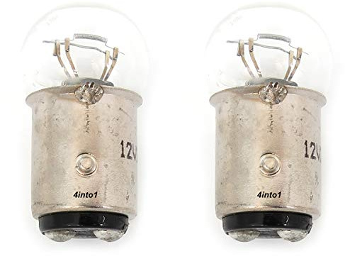 4into1 2 Pack Mini 1157 Turn Signal Bulbs Clear Dual Filament BAY15D Base 12 Volt 23/8 Watt For Motorcycle ATV Scooter and more