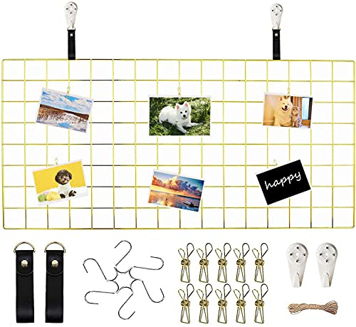 WUZILIN Upgrade Wandgitter Regal,DIY Eisen Gitter der Fotowand Dekoration Pinnwand Foto an der Memoboard Hängen in der Familie, Küche, Büro und so weiter (40 * 80cm) Gold