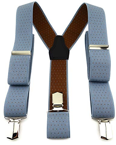 TigerTie Unisex Hosenträger in Y-Form mit 3 extra starken Clips - Farbe in taubenblau braun gepunktet - hochwertige Verarbeitung - Breite 35 mm