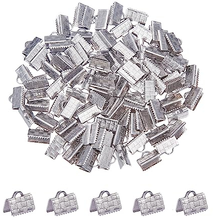 UNICRAFTALE 100 pc acciaio inossidabile L'estremità del nastro Componenti del connettore dei gioielli estremità del cavo Chiusura per dispositivi pelle crimpate Creazione di gioielli 5x10x7mm