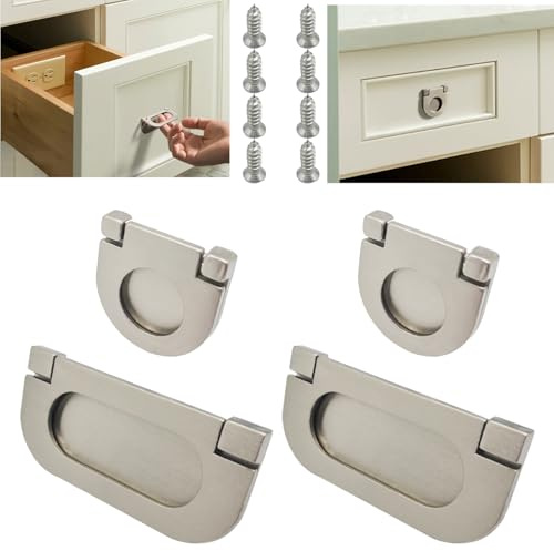 CTRICALVER 2 Pcs 35 mm und 2 Pcs 75 mm unsichtbare Griffe|Knöpfe Küche Schrank Schrank Schublade Türgriffe ziehen Griff mit Schrauben Horizontale Küchenschrank Hardware Schubladengriff（Silber）