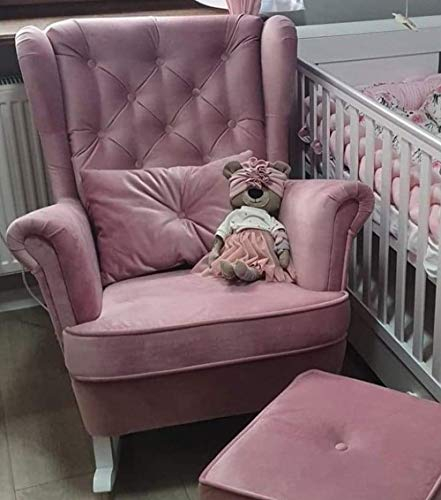 MartHome Schaukelstuhl Wohnzimmer - Relaxsessel, Schwingsessel - Stillstuhl, Schaukelstuhl - Komfortable Sessel für Schwangere Frauen, Velour Schaukelsessel, Relaxstuhl (Rosa)