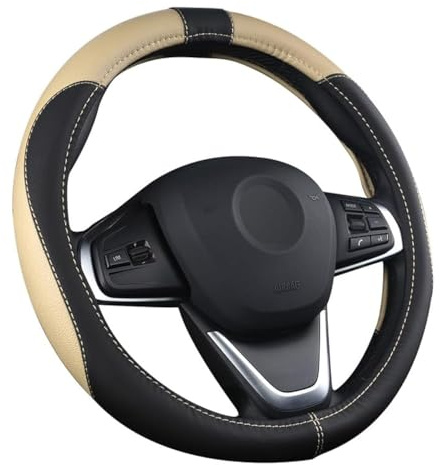 Couvre Volant Voiture Caches de Volant en Cuir Artificiel Universel 37-38cm / 15 Antidérapant Respirant Durable (Beige)