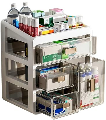 4-Stöckiger Hausapotheke Schrank mit Transparenter Schublade | Groß Medizinische Lagerung Container für Arzneimittel Kleine Kosmetika, Mehrzweck Organizer Box für Home Office Dorm