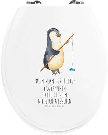 Mr. & Mrs. Panda Motiv WC Sitz Pinguin Angler - Geschenk, Hobby, Motivation, WC-Sitz, Klobrille, Pinguine, Angel, Toilettendeckel, Fischer,