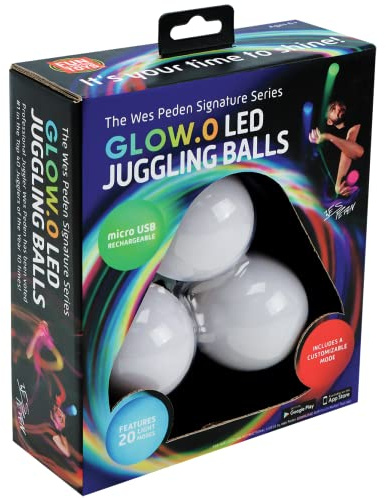 LED Juggling Glow Balls – Unique Wes Peden Model Glow.0 Technology w/ 20 Vibrant Color Light Modes & Patterns – Micro USB Rechargeable, Soft-Core, Pro-Weighted Light Up Ball (Set of 3)