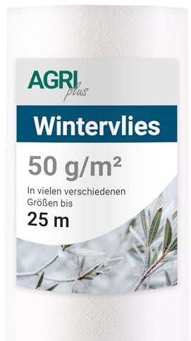 AGRI plus Winterschutzvlies 2 x 25 m I Frostschutzvlies für Pflanzen & Töpfe I Hochwertiges Vlies mit 50 g/m² I Reißfestes Gartenvlies aus Polypropylen I Pflanzenvlies zur Überwinterung