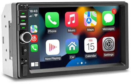 BOOMBOOST Double Din Car Stereo with CarPlay and Android Auto, 7 Inch Touch Screen Car Audio Receiver Support Mirror Link/Bluetooth Hands Free Call/FM/TF/USB/EQ/Aux-in Car Radio