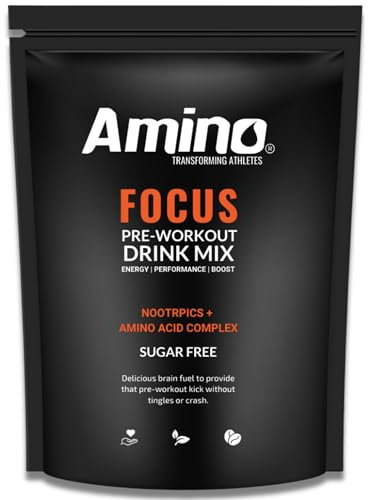 Amino Focus - Pre Workout Powder - 8000mg with Caffeine, Creatine, Citrulline & Tyrosine - Amino Acid Nootropic - Preworkout Drink Men & Women - Sugar Free Vegan Friendly (44 Servings, Apple)