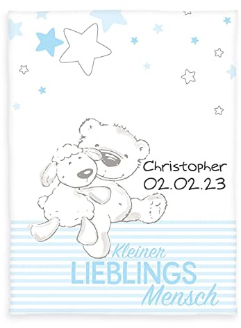 Herding babybest Kuscheldecke, Personalisiert mit Namen, Lieblingsmensch blau, 75 x 100 cm