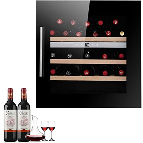 0℃ Outdoor Nevera para Vinos, Vinoteca para Bebidas, Empotrable, Puerta Acristalada, Pantalla LCD, Luz Interior LED, 30 Botella, Panel de Control Táctil, 72 L,Negro,Single Temperature