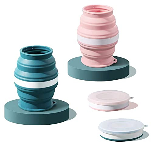 Faltbare Tasse Silikon, Versenkbare Zusammenklappbare Reisebecher, 350ml Pot-Bauch-Cup Leichtbecher mit Größerem Fassungsvermögen für Camping-Wanderungen Im Freien （2Packung）