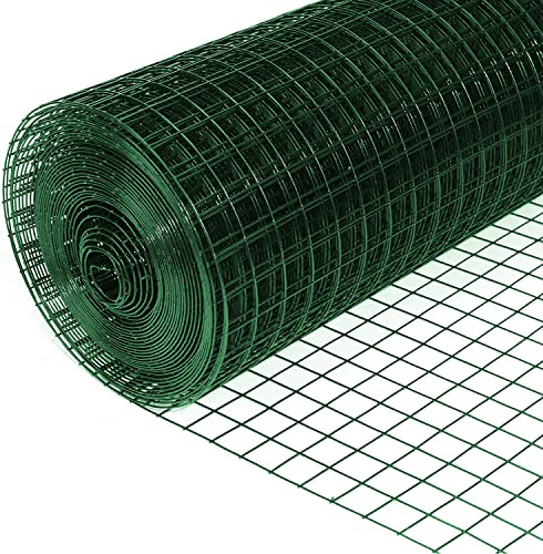 FLODI. PVC Coated, Green Galvanised Wire Mesh Fencing Roll (100 cm x 10 m) 12.7 mm Mesh, Animal Enclosure Mesh Netting, Aviary Mesh, Rabbit Hutch Garden Fencing, Garden Fence Net