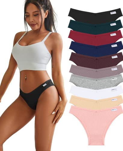 FINETOO, Mutandine da donna in cotone, sexy, elasticizzate, biancheria intima bikini a vita bassa, hipster, morbide, scollato a V, sgambate, Small