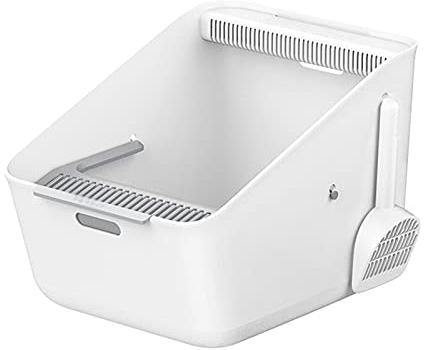 SUNESA Katzentoilette Elektrische Anti-Spritzkatze-Pfanne/Wurf-Box mit Katzen-Wurf-Scoop große halbgeschlossene Katzen-Wurf-Box, weiß Katzenklo