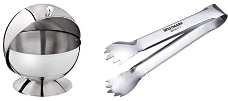 APS Zuckerkugel, Zuckerdose mit Rolldeckel, Edelstahl Zuckergefäß mit Deckel, 14 x 14 cm, Höhe 14 cm & Westmark Zuckerzange, Mit Zacken, Länge 12,5 cm, Rostfreier Edelstahl, 62652270