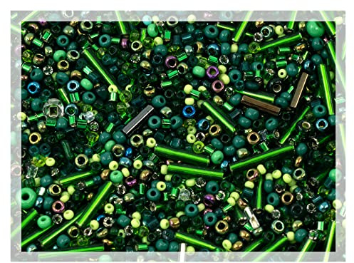 20g Small Rocailles, Seed Beads & Bugles 2-10mm Preciosa Ornela Czech Glass Beads (20g), Green Rocailles Mix
