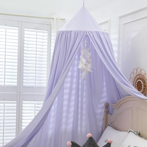 Surwin Moskitonetz Betthimmel Madchen Jungen Kinder Babybett, Rund Baldachin Mückennetz Einzelbett kinderzimmer Schlafzimmer Spiel für Reise Indoor Outdoor Dekoration - Lila