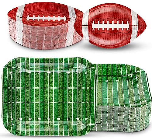 Tanlade 200 Pcs Football Plates Sport Paper Plates Football Party Decorations Supplies Disposable Plates Snack Nacho Platter Serving Trays for Football Game Day Sports Event Tailgate Party, 2 Styles