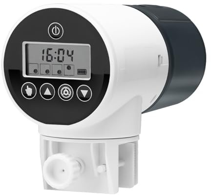 ANCLLO Automatischer Fischfutterspender, 200 ml, Aquarium, automatischer Fischfutterspender, feuchtigkeitsbeständig, automatischer Fischfutterspender mit LCD-Display,