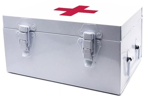 Nobel Medical First Aid Box with Detachable Tray, 2 Layer Storage, Multi Purpose Box, Camping, Workshop, office, Home, Vehicles, Safty Lock White