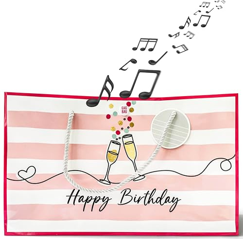 MUSIK-Geschenktüte zum Geburtstag für Flaschen wie Wein oder Sekt, spielt beim Öffnen Happy Birthday (Coverversion), tolle Geschenkverpackung mit musikalischer Überraschung