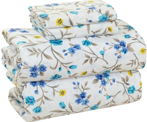 Bliss Casa 4-Piece 100% Cotton Extra Soft Flannel Sheet Set Queen - Double Brushed Deep Pockets, Breathable Queen Size Flannel Sheets - Warm and Cozy Bed Sheets - All Seasons Heavyweight Bed Set