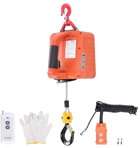 Elektrische Seilwinde, 500KG/1100lb Elektronischer Seilzug Hebezug Winden Hebezeuge mit Drahtlose Fernbedienung Überlastungsschutz 7.6m/25ft Maximale Hubhöhe 1500W (EU-Stecker
