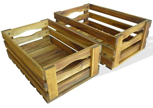 Youuihom Fioriere da Giardino Cassette per la Coltivazione di Ortaggi Cassetta per Mele Set 2 pz in Legno Massello di Acacia Adatto a Giardini, Balconi, Cortili e Parchi