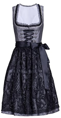 Dirndlparty Dirndl Schwarz Trachtenkleid Dirndl Damen Midi 60cm Exklusiver | mit Spitzenschürze,Knielang Dunkel Trachtenmode Dirndlkleid Oktoberfest Bavarian, mit Eingenähten Tasche (Ohne Bluse)