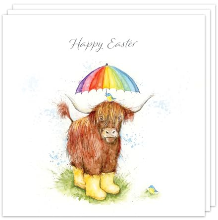 Twizler Påskkort Paket med 3 - Highland Cow Design - Söta påskkort Multipack - 3-pack påskkort - Glad Påskkort