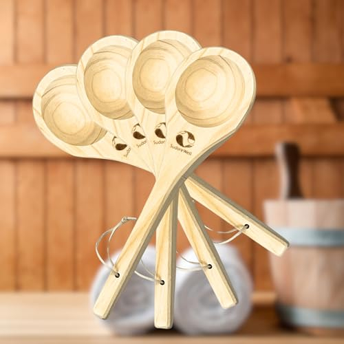 MaReBa24® Saunakelle Sauna Schöpfkelle aus hochwertigem Kiefernholz ca. 36 cm - 4 Stück